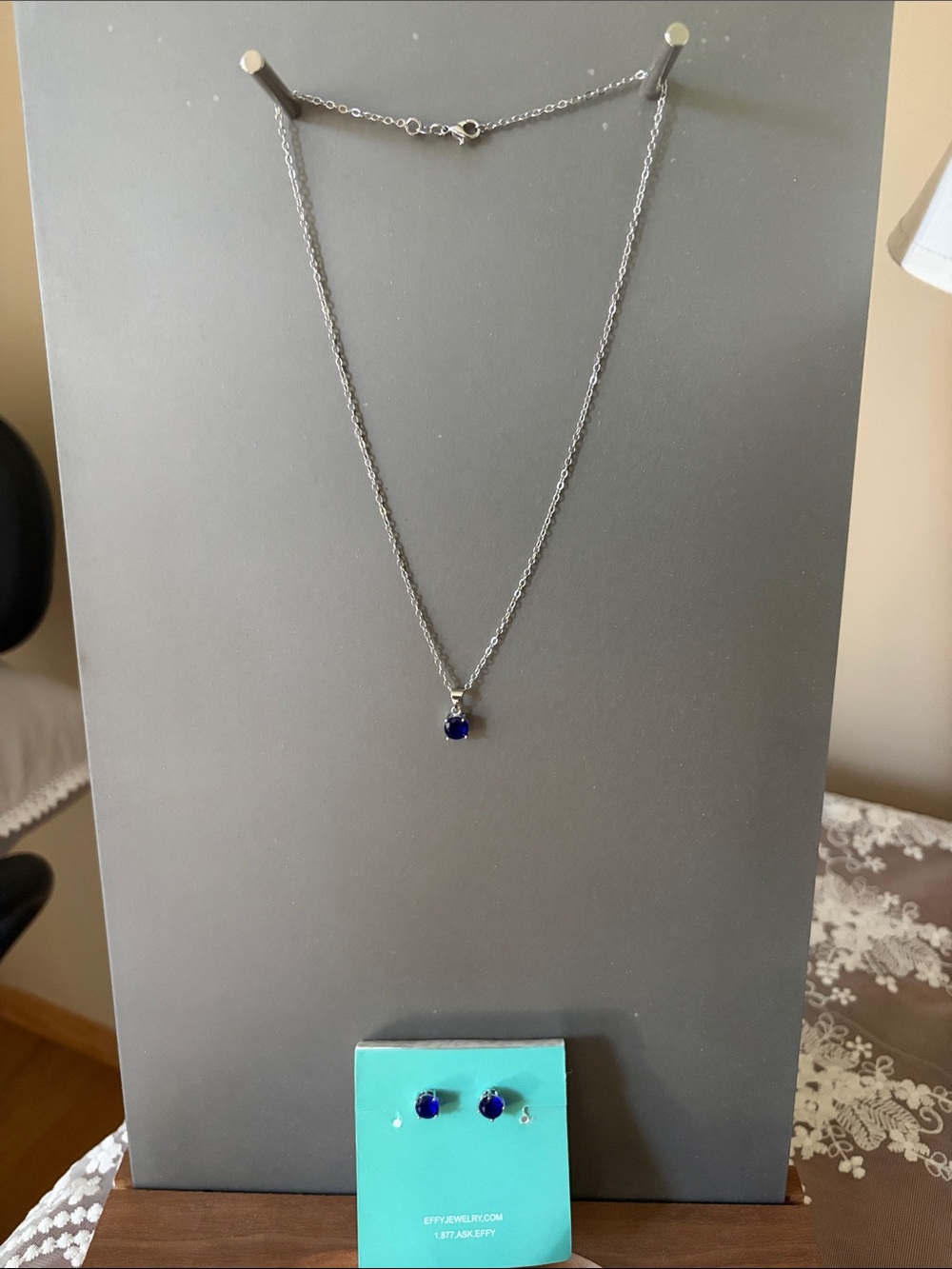Effy Silver Necklace and Stud Earrings Set with Blue Stone